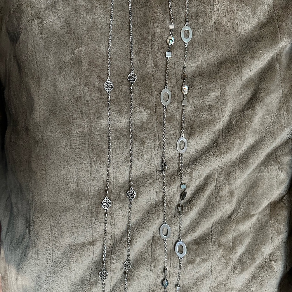 2Elegant Silver colored Necklaces one with Gem Accents abalone Cookie Lee)